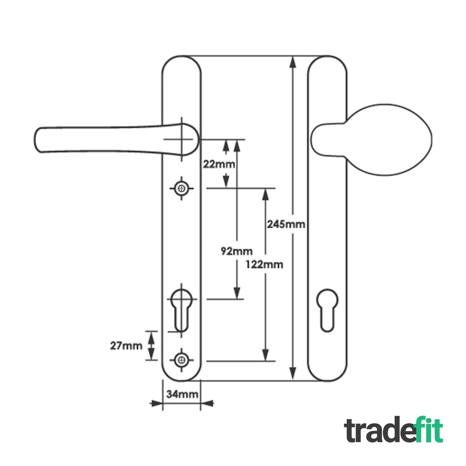 White UPVC Lever Pad Door Handles - 92mm PZ Centres - 122mm Fixing Centres - 245 x 34mm - Image 2