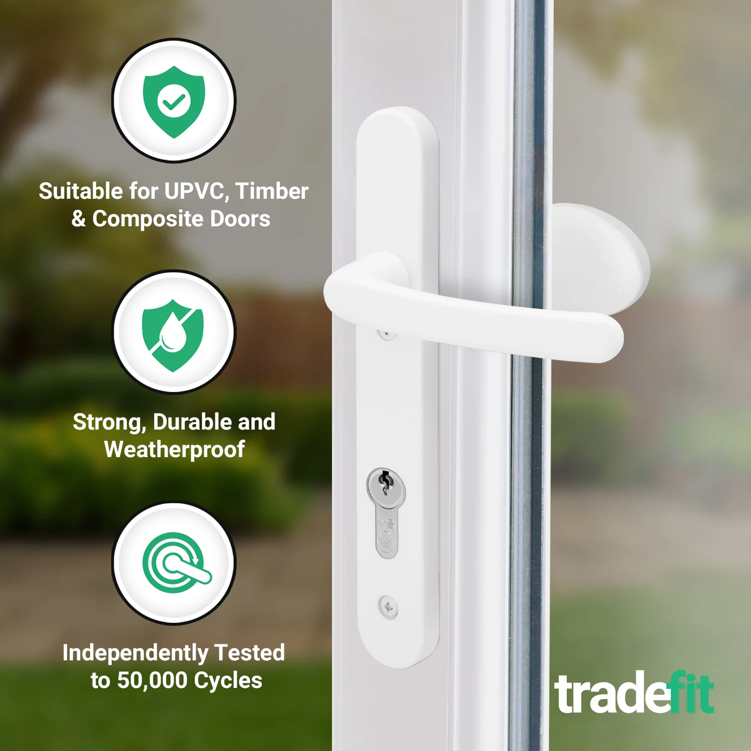 White UPVC Lever Pad Door Handles - 92mm PZ Centres - 122mm Fixing Centres - 245 x 34mm - Image 3