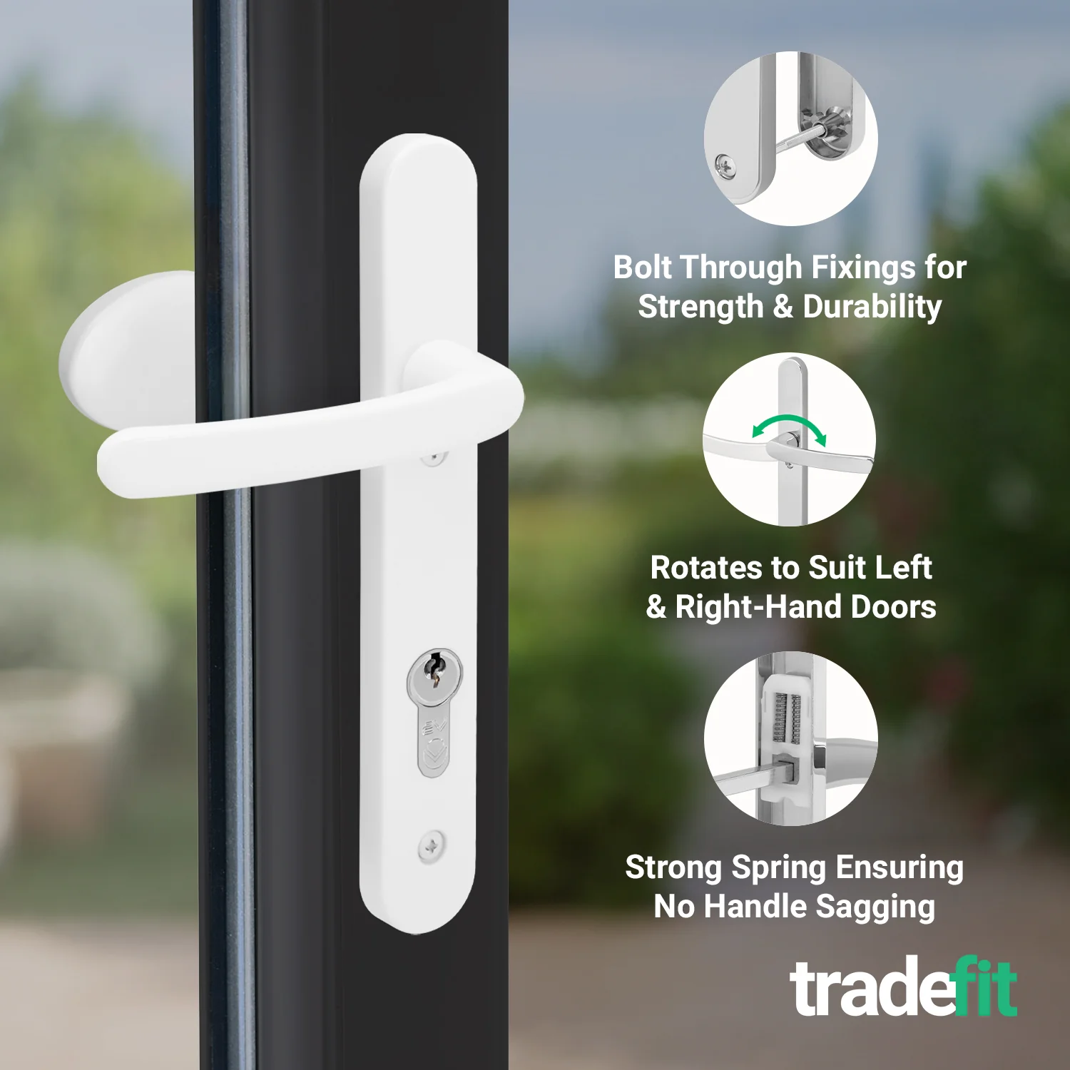 White UPVC Lever Pad Door Handles - 92mm PZ Centres - 122mm Fixing Centres - 245 x 34mm - Image 4