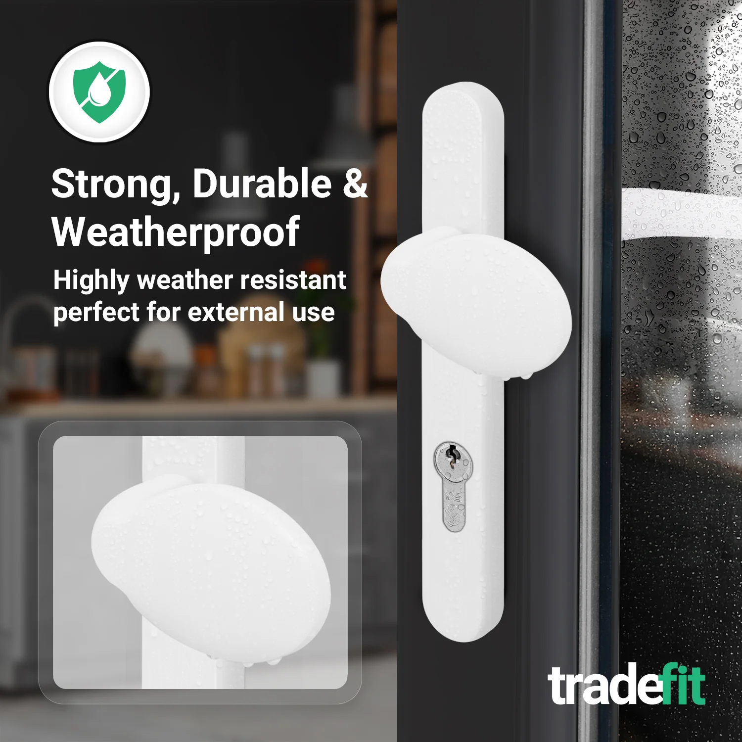 White UPVC Lever Pad Door Handles - 92mm PZ Centres - 122mm Fixing Centres - 245 x 34mm - Image 5