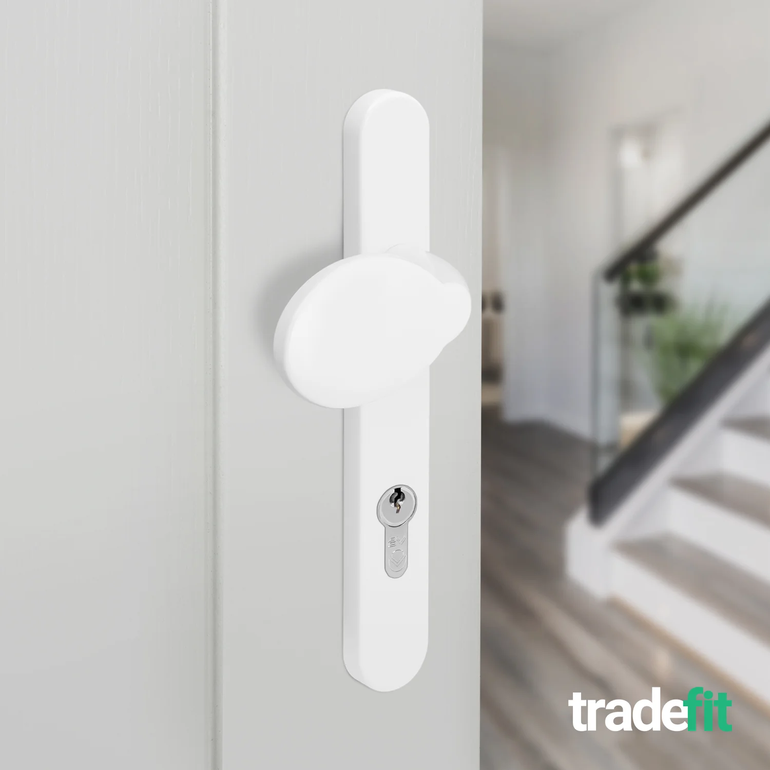 White UPVC Lever Pad Door Handles - 92mm PZ Centres - 122mm Fixing Centres - 245 x 34mm - Image 6