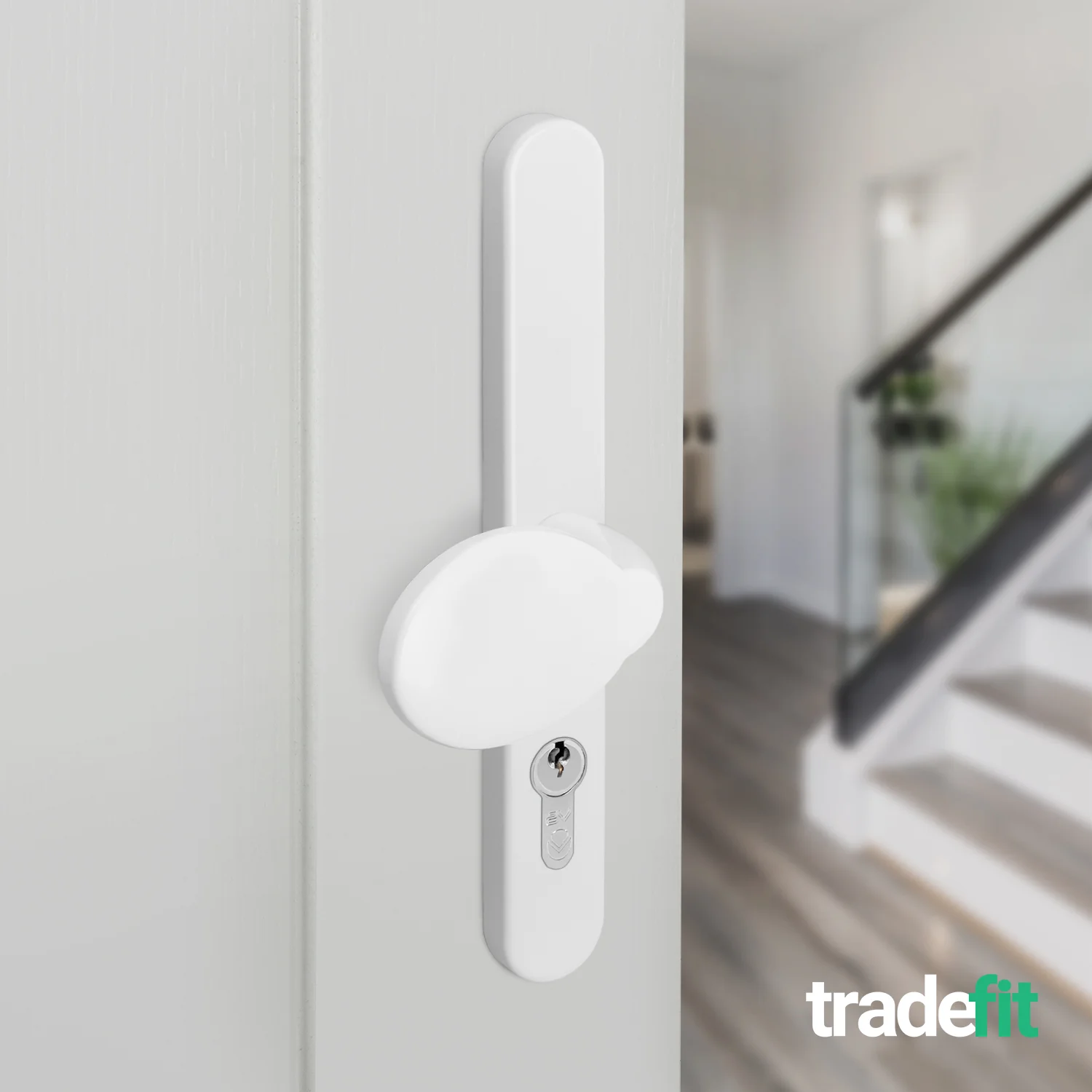 White UPVC Lever Pad Door Handles - 62mm PZ Centres External/ 92mm PZ Internal - 212mm Fixing Centres - Image 6