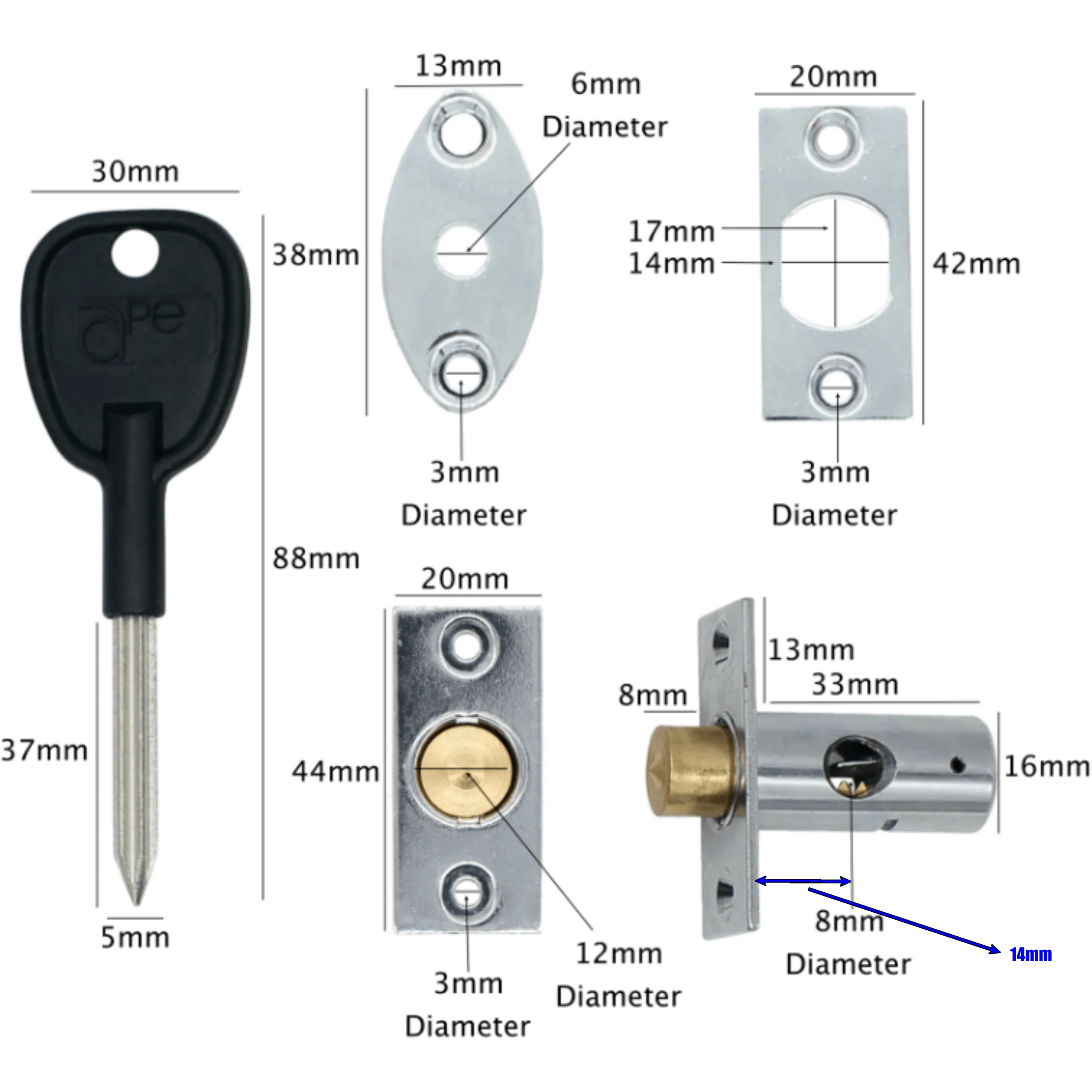Concealed Window Security Rack Bolts 32mm Pack of 2 + 2 Keys - Polished Chrome - Image 3