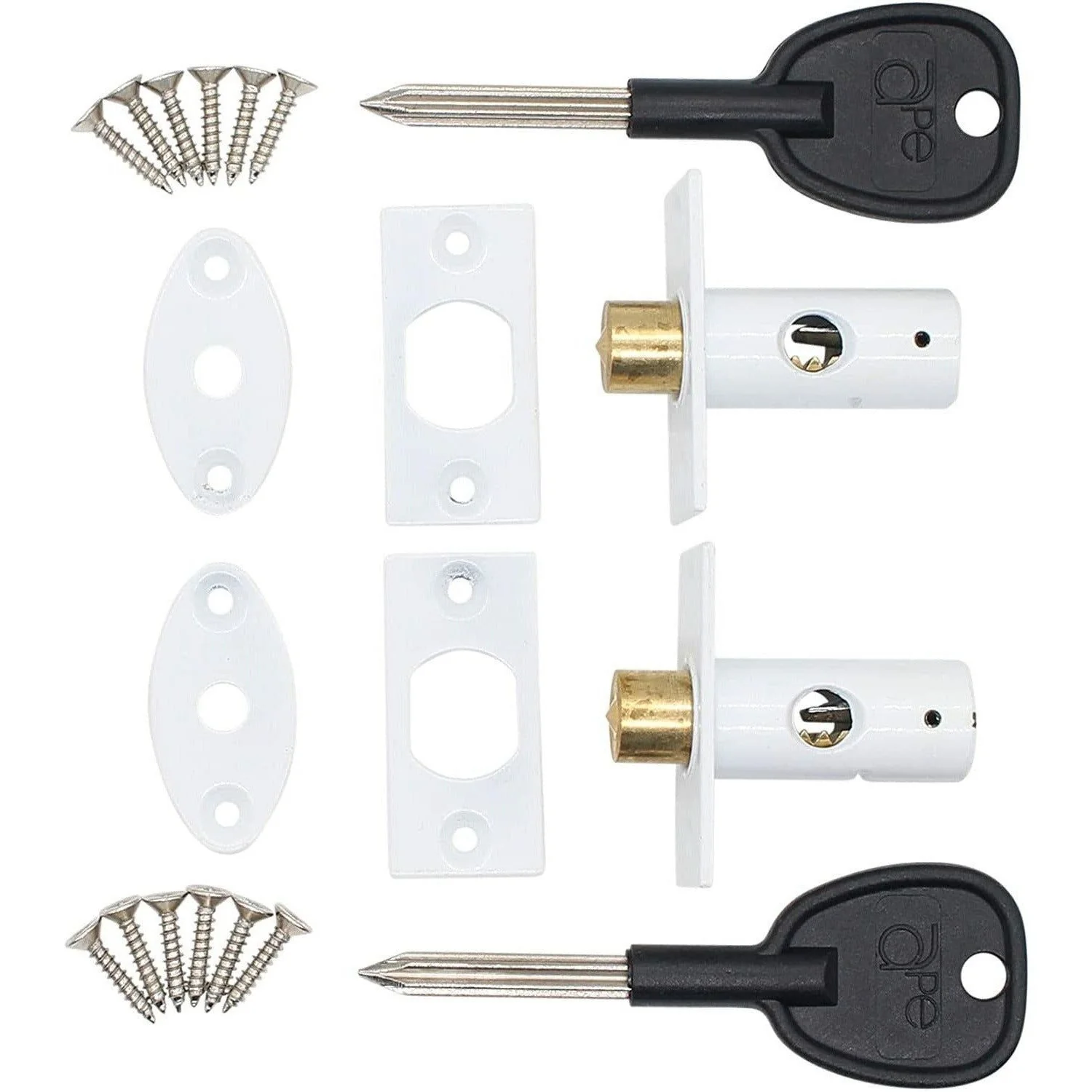 Concealed Window Security Rack Bolts 32mm Pack of 2 + 2 Keys - White