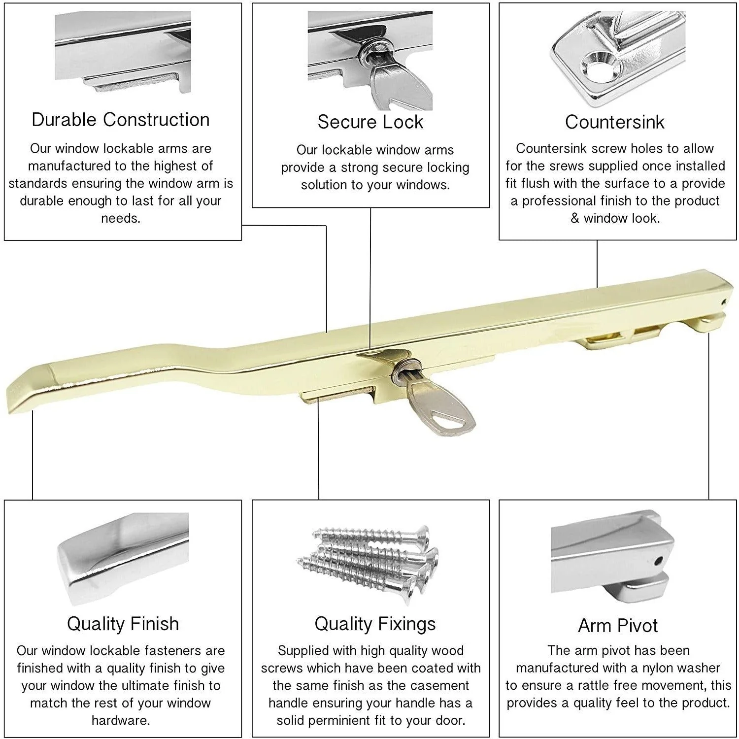 Locking Window Stay - 250mm - Brass Effect - Image 2