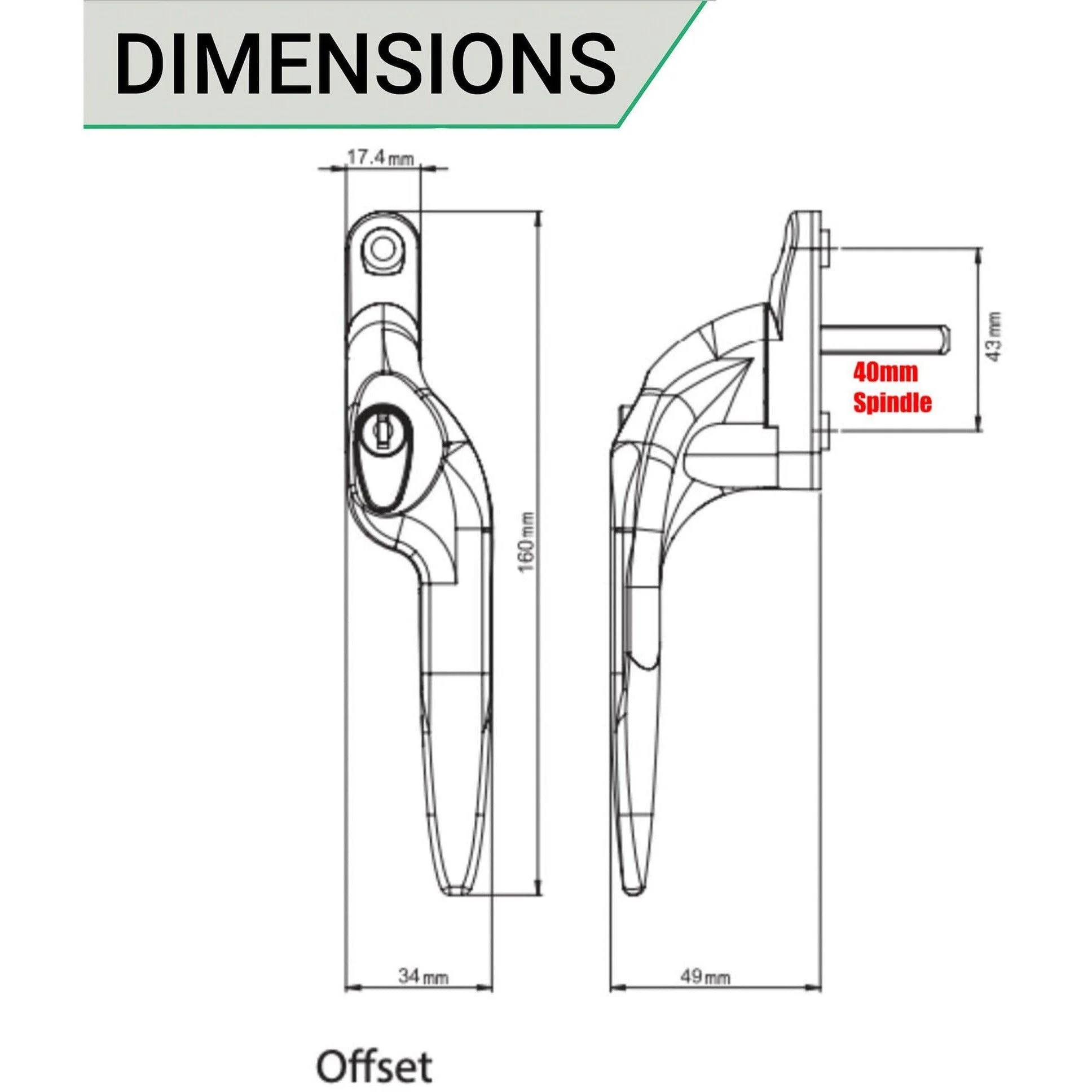 Yale Quartus Cranked Espagnolette Window Handle Left Hung - 40mm Spindle - Black - Image 4