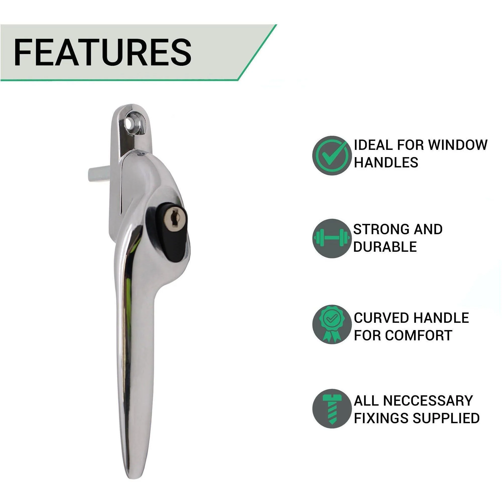 Yale Quartus Cranked Espagnolette Window Handle Left Hung - 40mm Spindle - Polished Chrome - Image 2