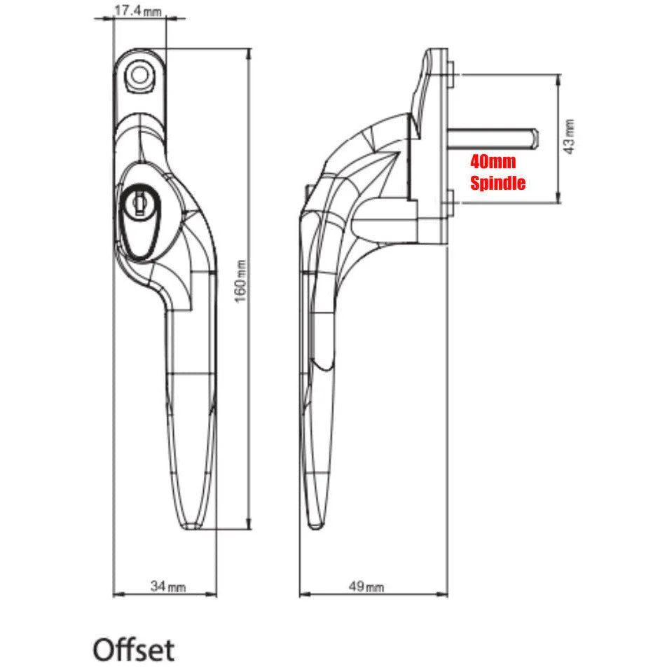 Yale Quartus Cranked Window Handle Right Hung - 40mm Spindle - White - Image 3