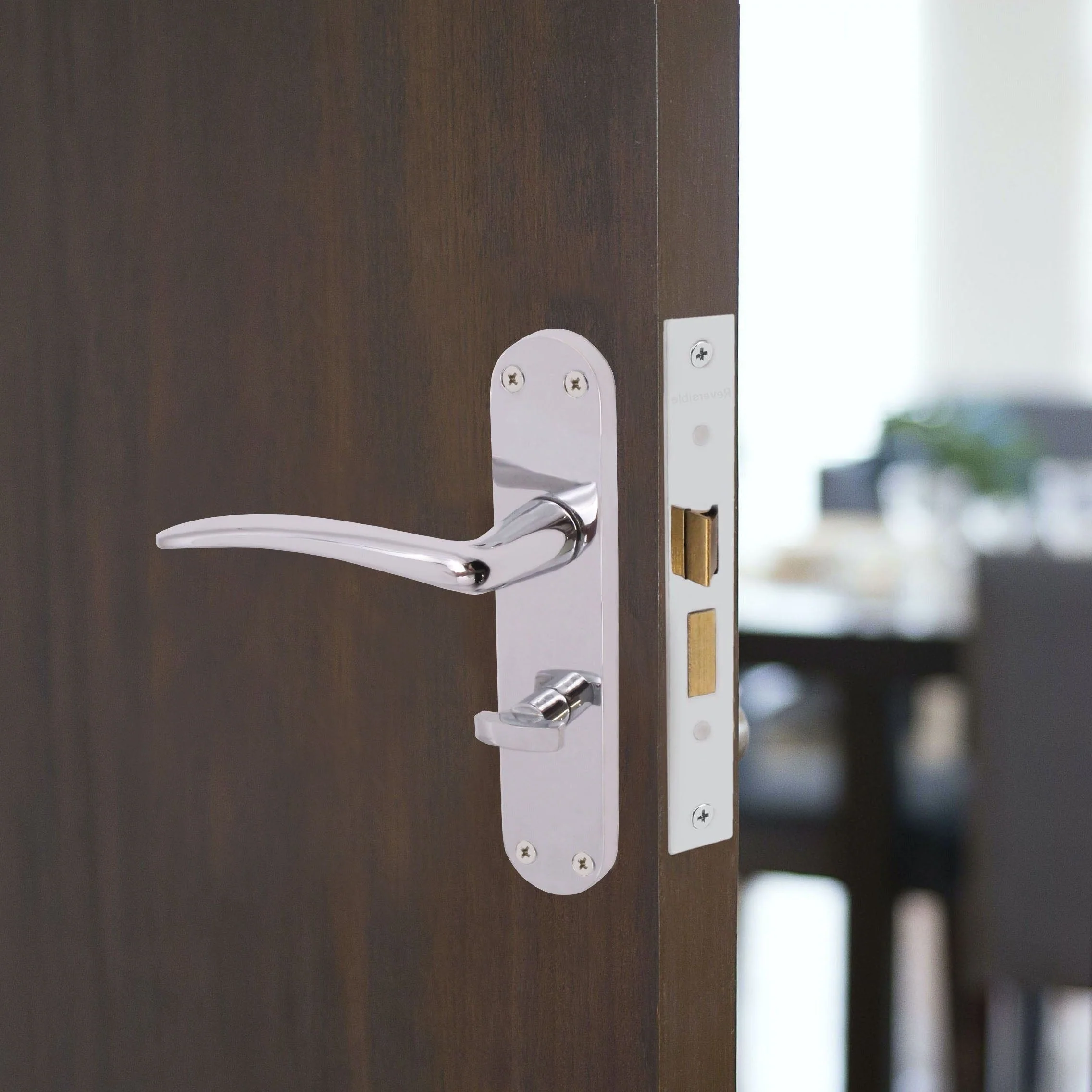 Chrome Lever on Backplate Bathroom Kit / Pack Zeno Design - 66mm Lock - 76mm Hinges - Polished Chrome - Image 5