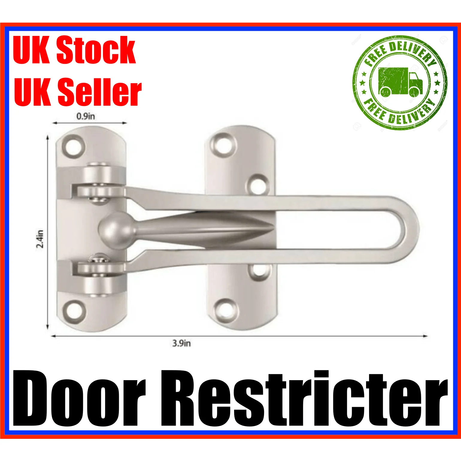 Zinc Diecast Door Restrictor - 2.4 x 3.9 inch - Satin Chrome - Image 2